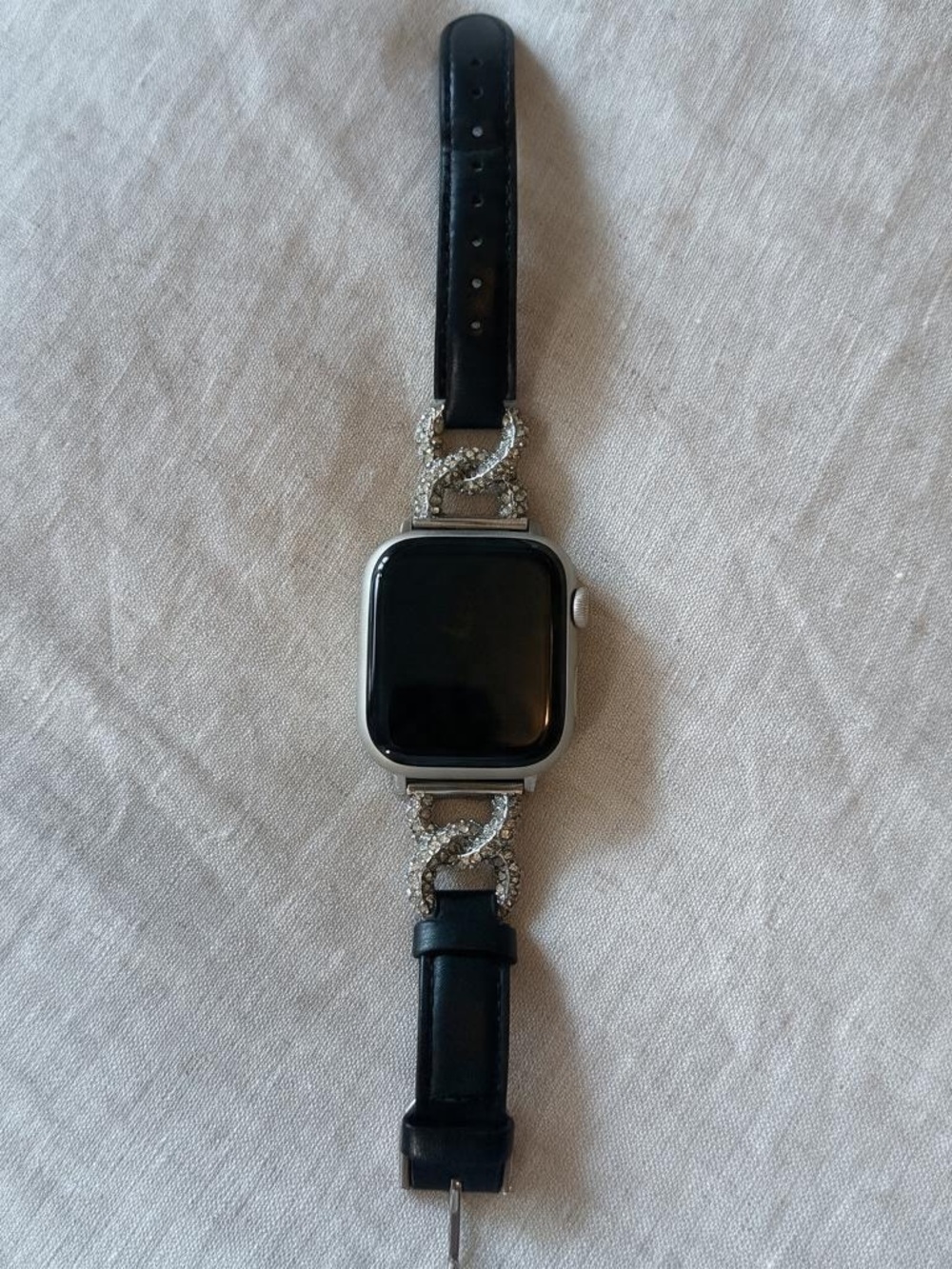 Black Smartwatch band with Silver Crystal Chain accent No Watch